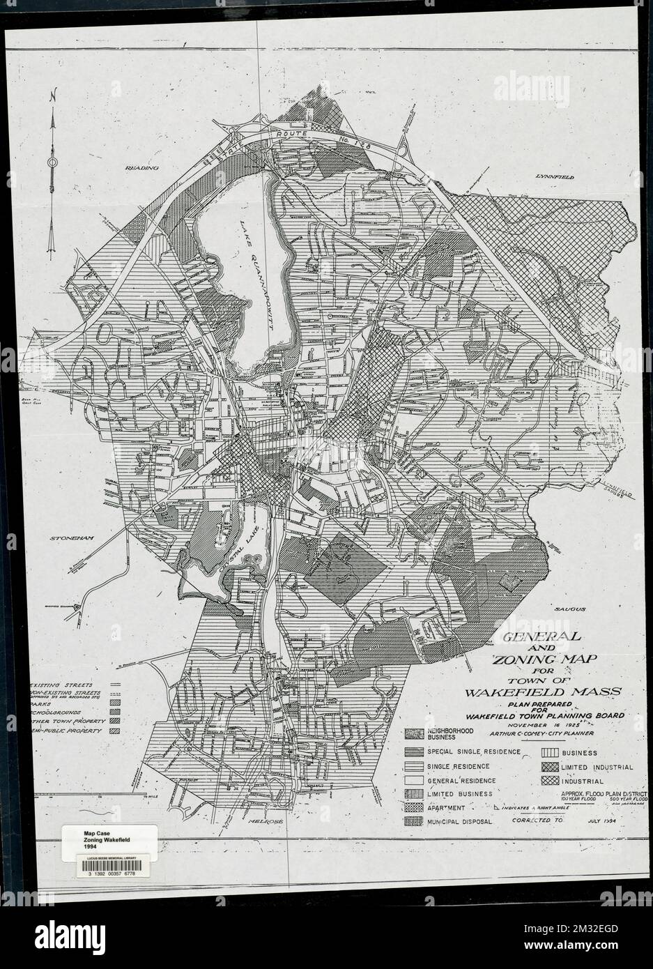 Mapa general y de zonificación de la ciudad de Wakefield Mass
