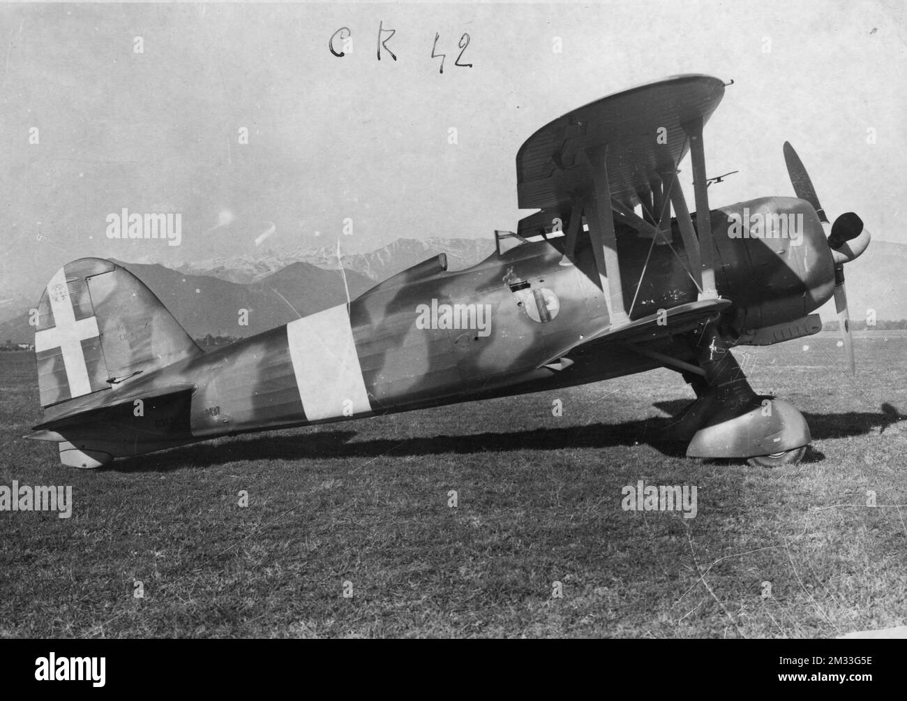 Aeroplani - Fiat C.R.42 Falco era un biplano de tipo sesquiplano, monoposto y monomotoro de la caccia (2) Foto de stock