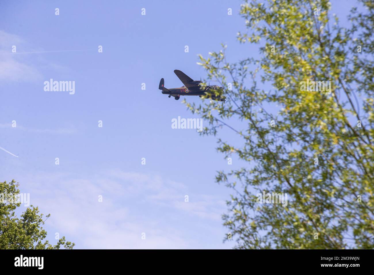 La ilustración muestra un bombardero británico Lancaster visto en Lierde,  Bélgica el miércoles 04 de mayo de 2022. En el contexto del aniversario de  la Liberación durante la Segunda Guerra Mundial, un