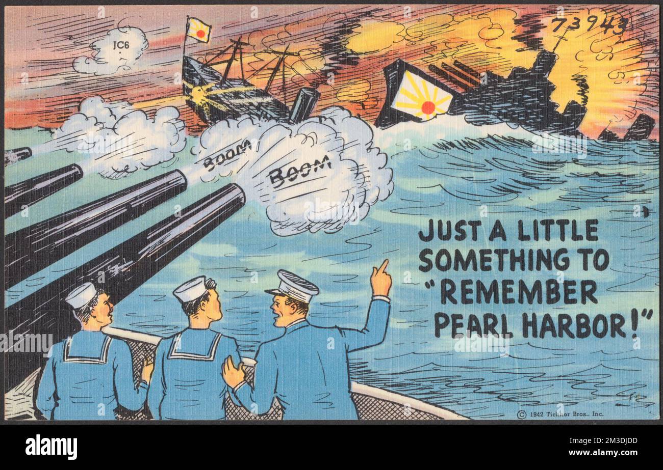 ¡Un poco para recordar Pearl Harbor! , Personal militar, naves, armamento de artillería, Colección de los Hermanos Tichnor, Tarjetas postales de Estados Unidos Foto de stock