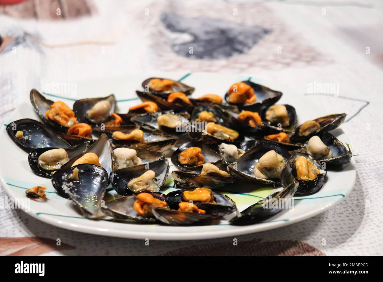 Mejillón fresco en plato
