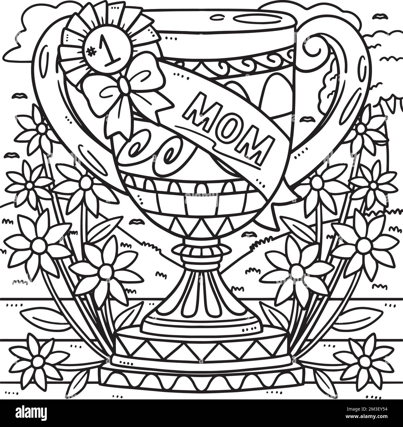 Página para colorear el trofeo Mamá del Día de las Madres para niños Ilustración del Vector