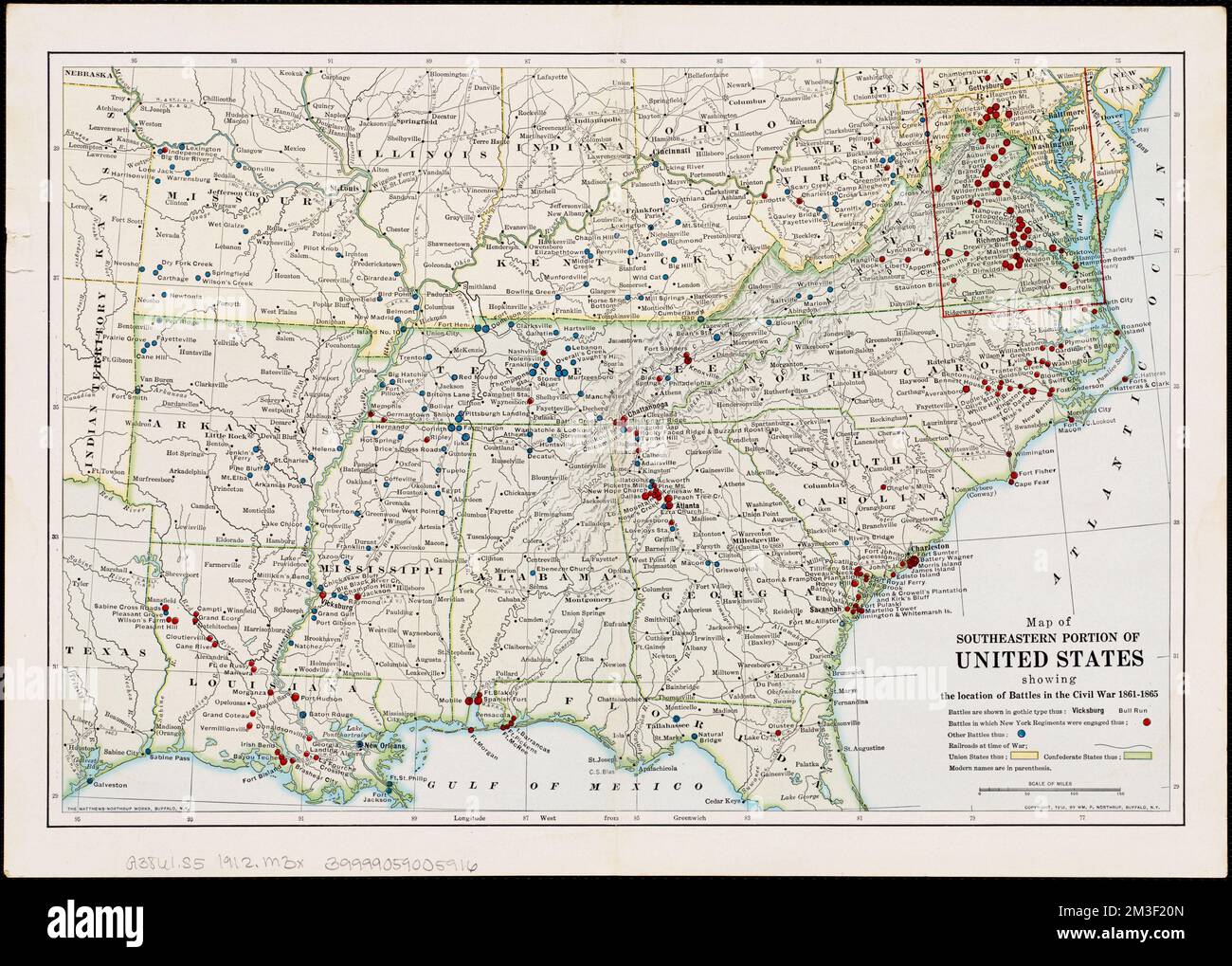 Mapa De La Porción Sureste De Estados Unidos Mostrando La Ubicación De Las Batallas En La Guerra 