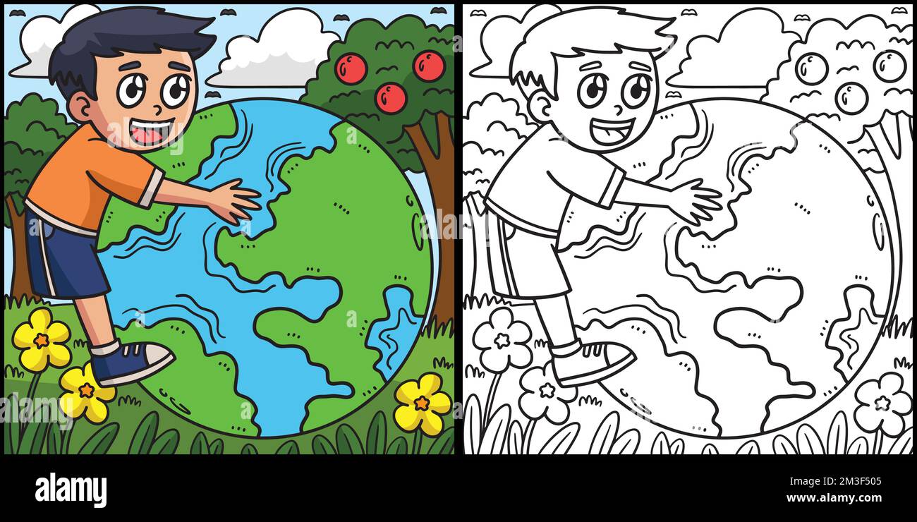 Niño del Día de la Tierra Abriendo la Tierra Ilustración Ilustración del Vector