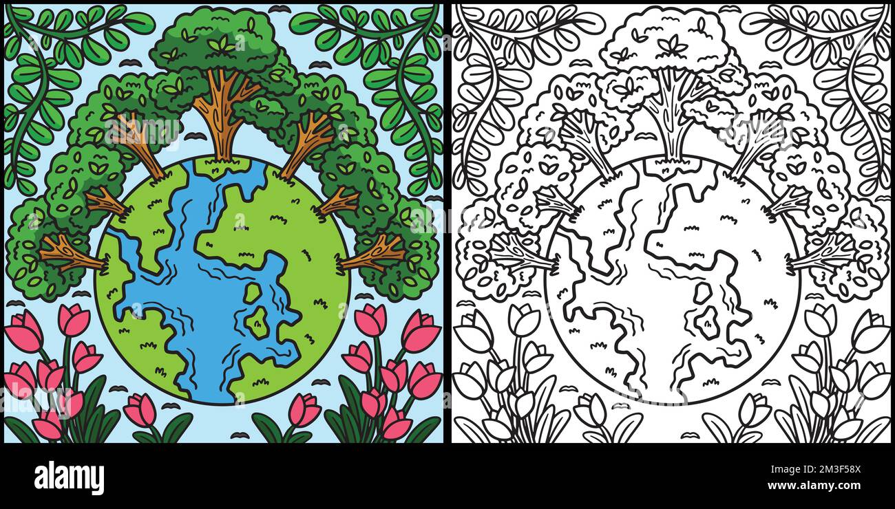 Día de la Tierra Los árboles coronando la Tierra Ilustración Ilustración del Vector