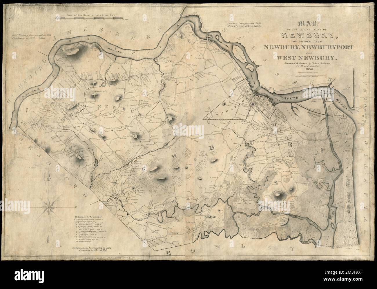 Mapa de la ciudad original de Newbury, ahora dividida en Newbury
