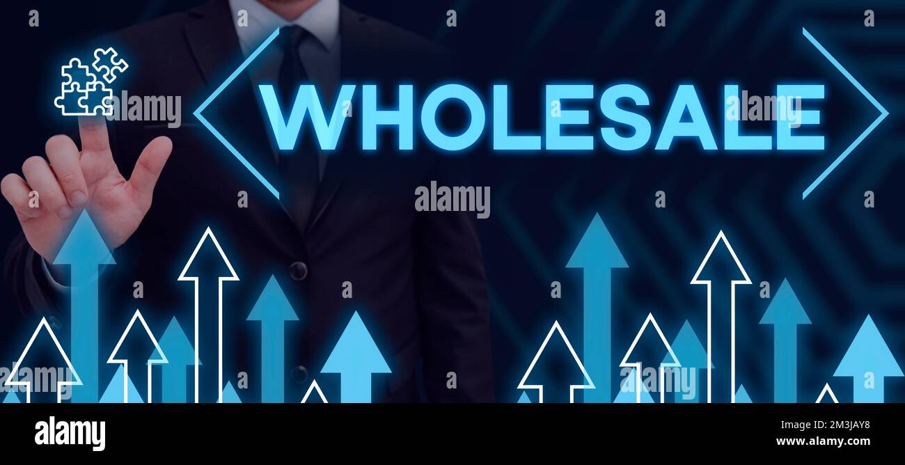 Signo de texto que muestra mayorista. Concepto que significa la venta