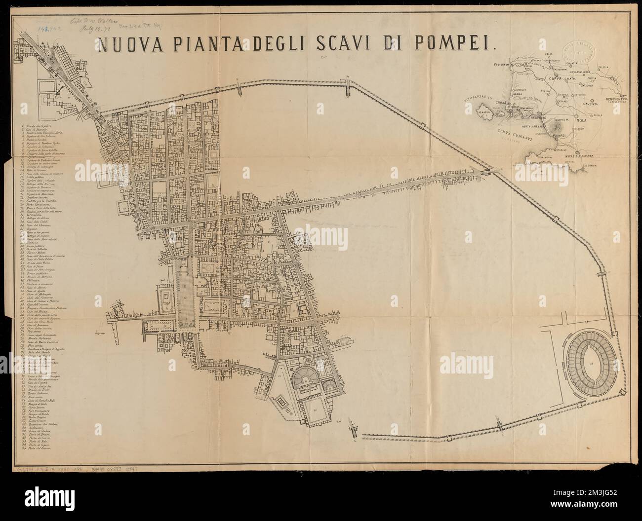 Nuova pianta degli savi di Pompei , Excavaciones Arqueología, Italia, Pompeya Ciudad Extinta, Mapas, Pompeya Ciudad extinta, Mapas Colección del Centro de Mapas Norman B. Leventhal Foto de stock