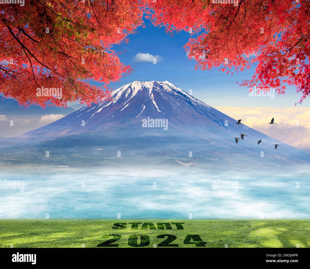 La representación de 3D de la vista agradable con el mountaion hermoso de fuji Foto de stock