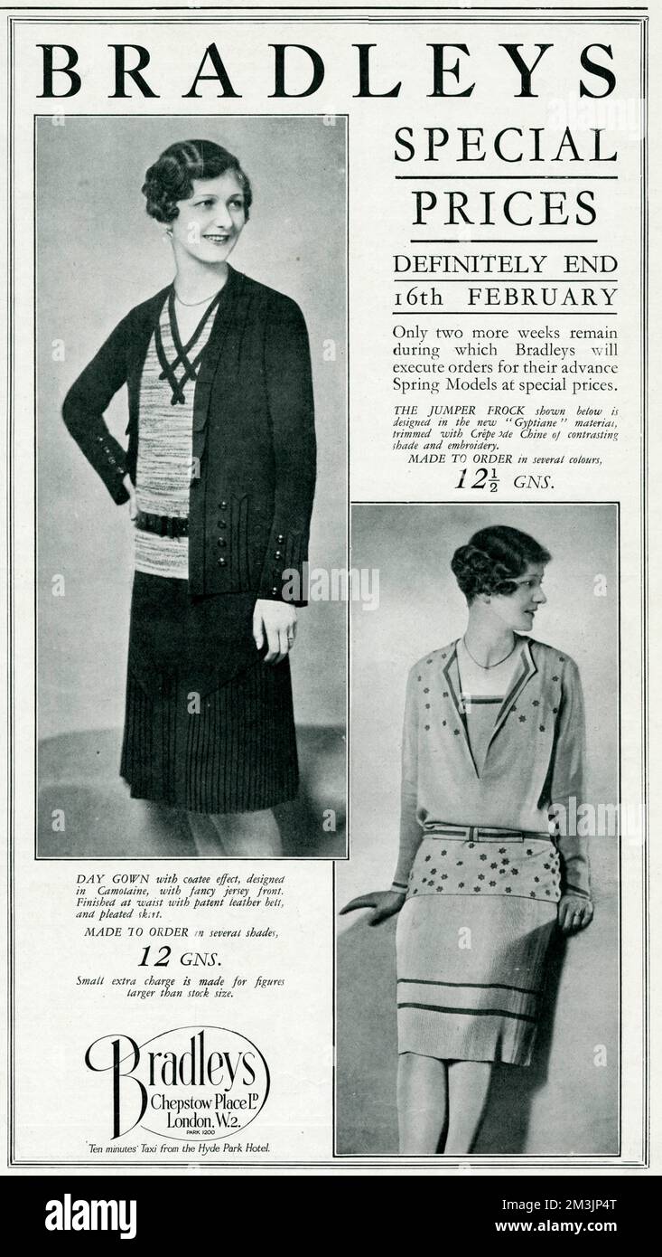Modelos con rebajas de fin de invierno para mujer listos para la nueva  temporada de ropa de primavera. Fecha: 1929 Fotografía de stock - Alamy