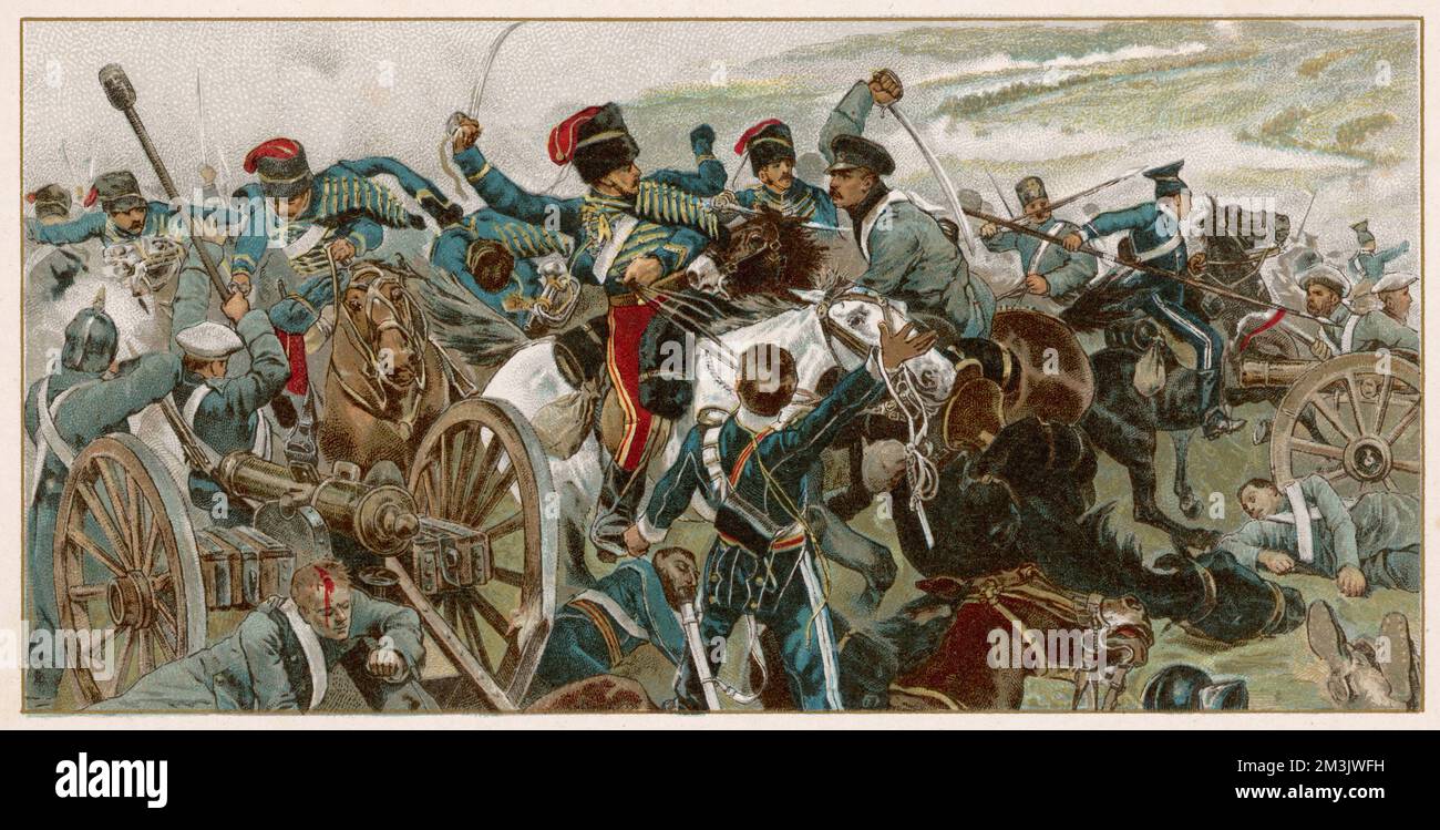 Contraataque de la caballería británica contra la muy superior ataque ruso y logró derrotar al enemigo Fecha: 5 de noviembre de 1854 Foto de stock