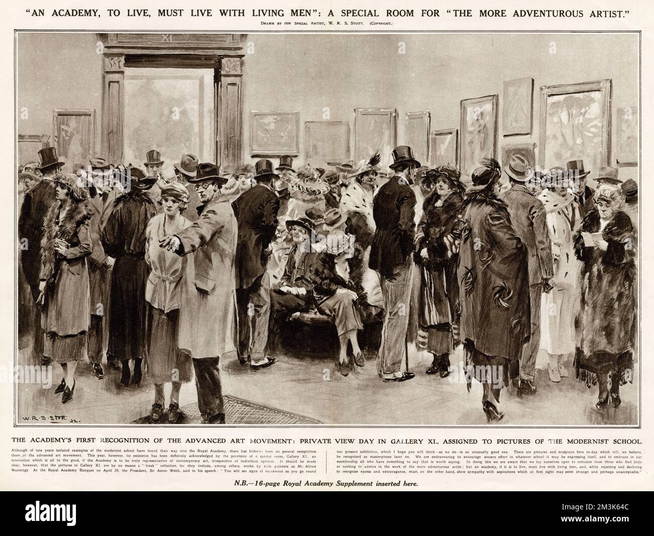 Multitud de visitantes en el Private View Day de la exposición de la Royal Academy, Burlington House, Londres, 1922. Esta era la escena de la Galería XI que, por primera vez, había sido asignada a fotografías de la Escuela Modernista. 1922 Foto de stock