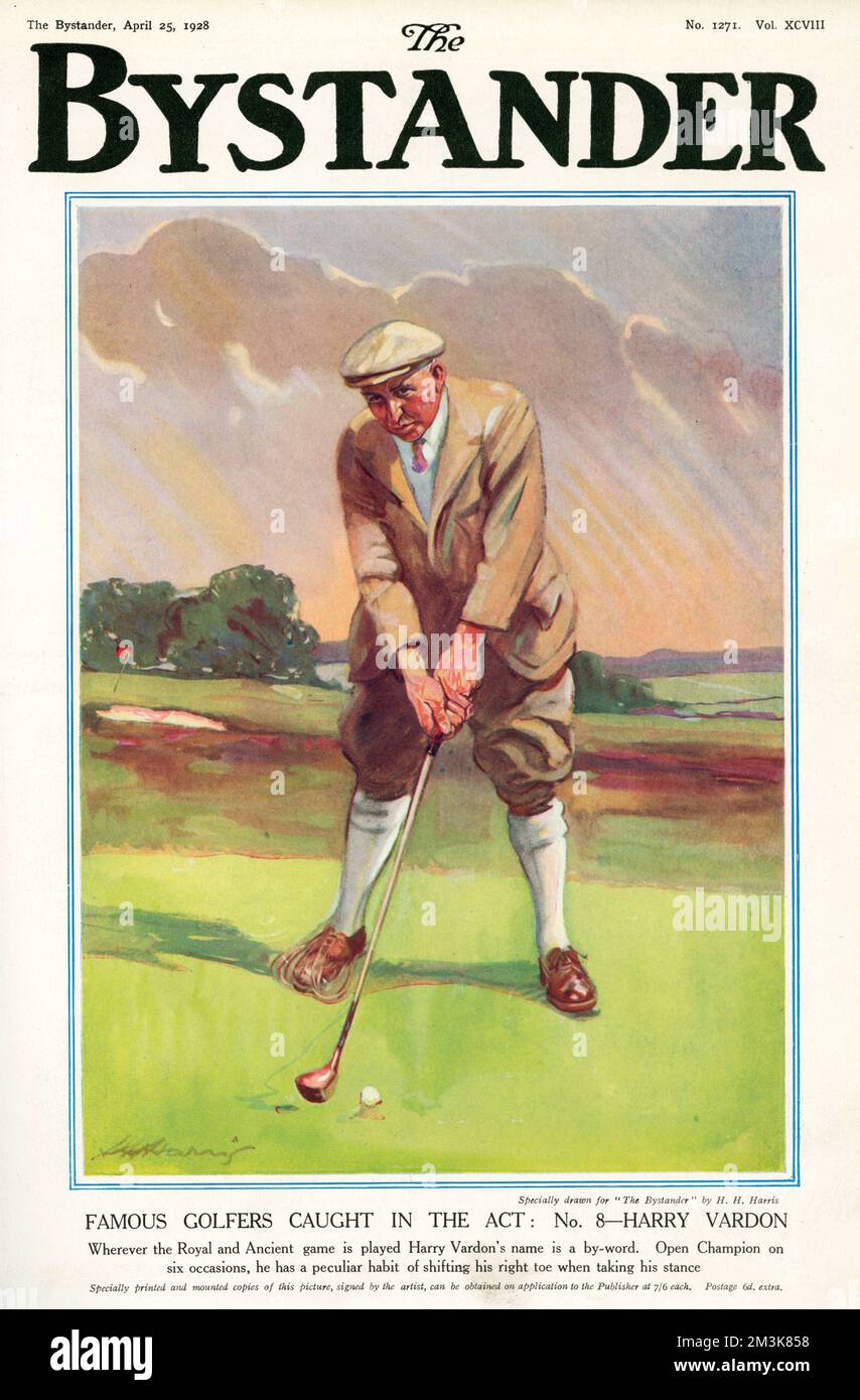 Golfista profesional Harry Vardon, 1870-1937. Harry Vardon se convirtió en profesional a la edad de 20 años. Él es el único golfista que ha ganado 6 campeonatos abiertos. Se le considera como la primera celebridad internacional del golf, ganando 62 torneos a través de su carrera. Fecha: 1928 Foto de stock