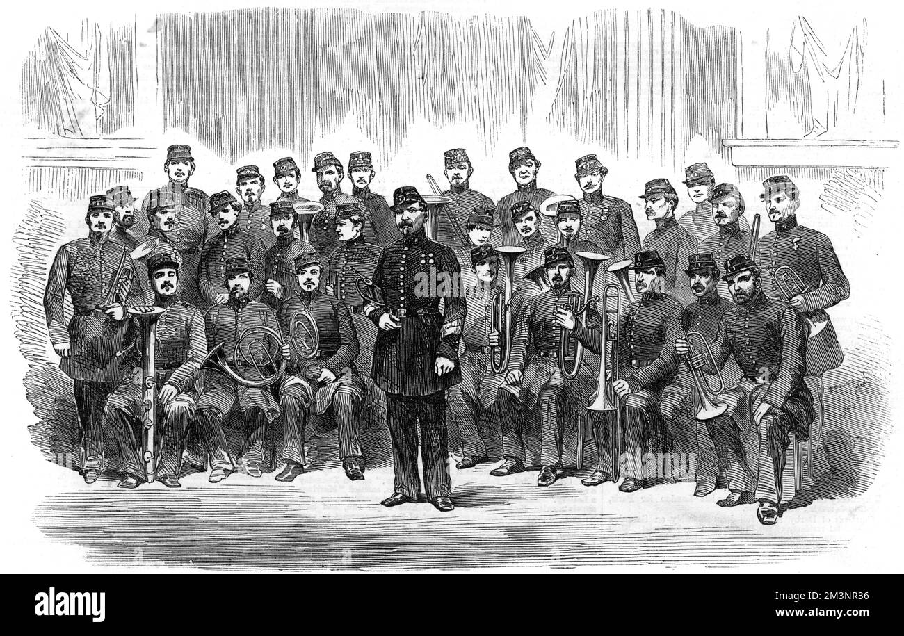 La banda de la Garde Nationale de París en el Crystal Palace Fecha: 1858 Foto de stock