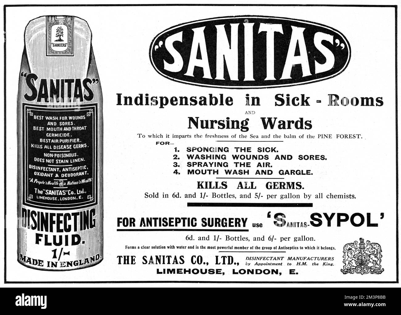Publicidad para la Sanitas Co Ltd y Sanitas Disinfecting Fluid