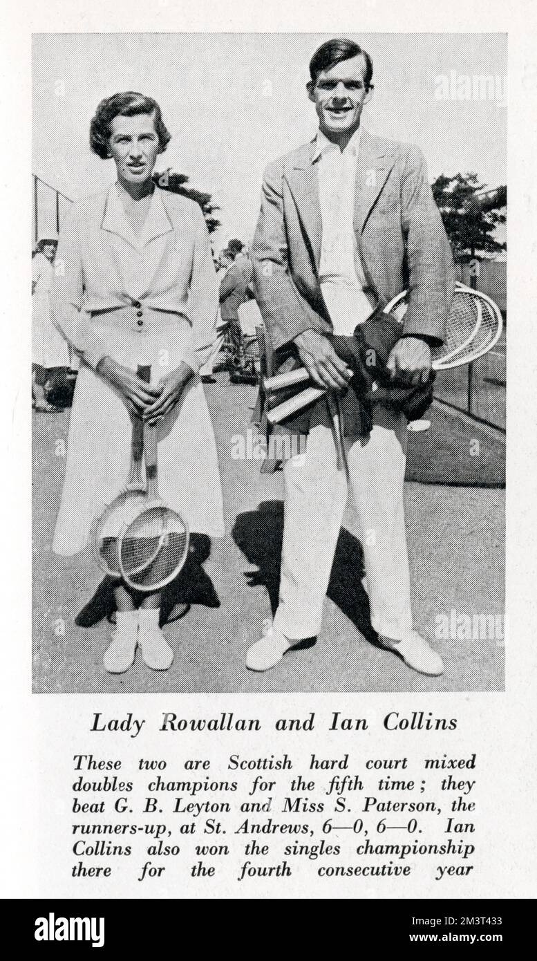 Lady Rowallan e Ian Collins - La cancha dura escocesa mezcló a los campeones de dobles por 5th vez. Collins también ganó la competencia de singles por 4th vez. Foto de stock
