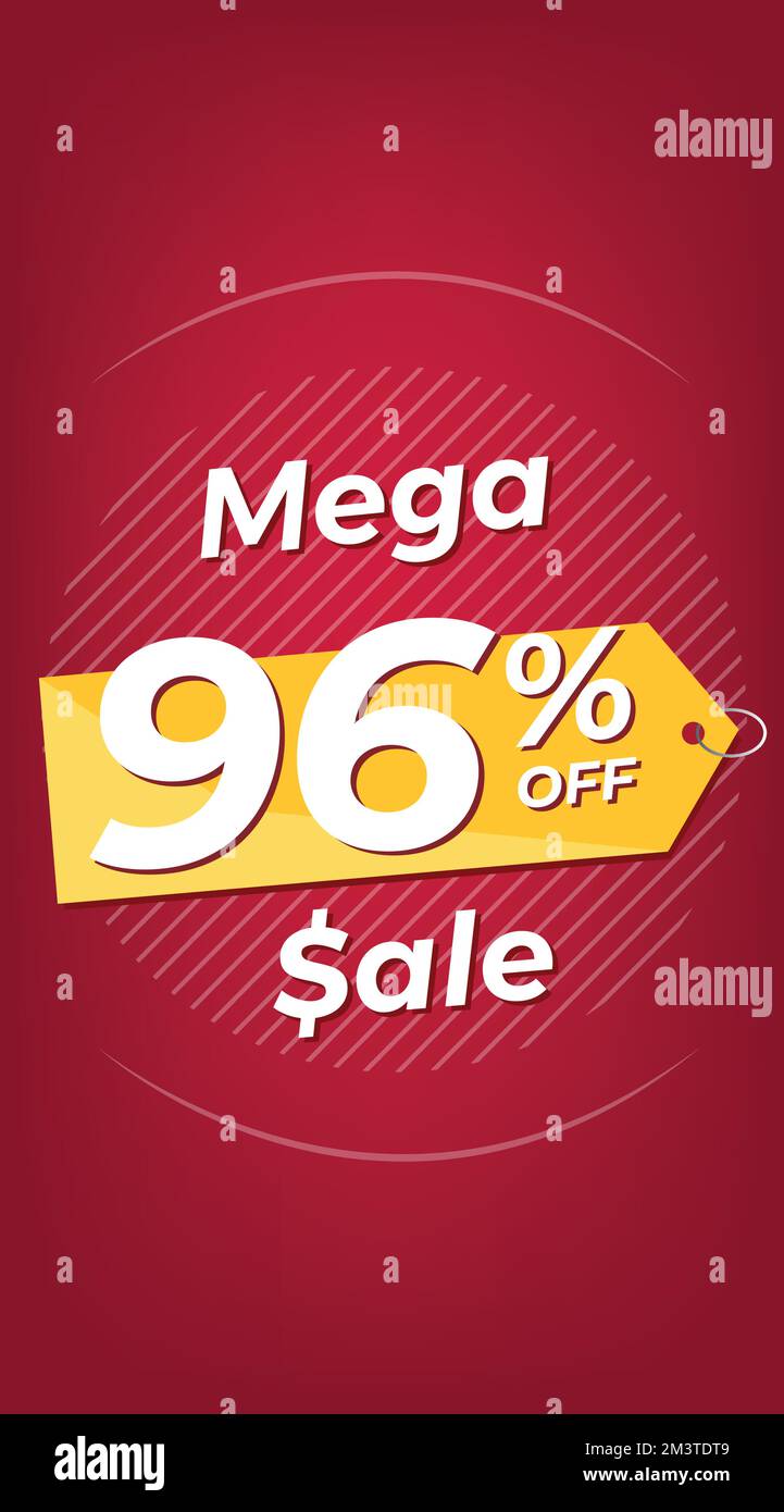 96 de descuento. Banner de descuento rojo con noventa y seis por