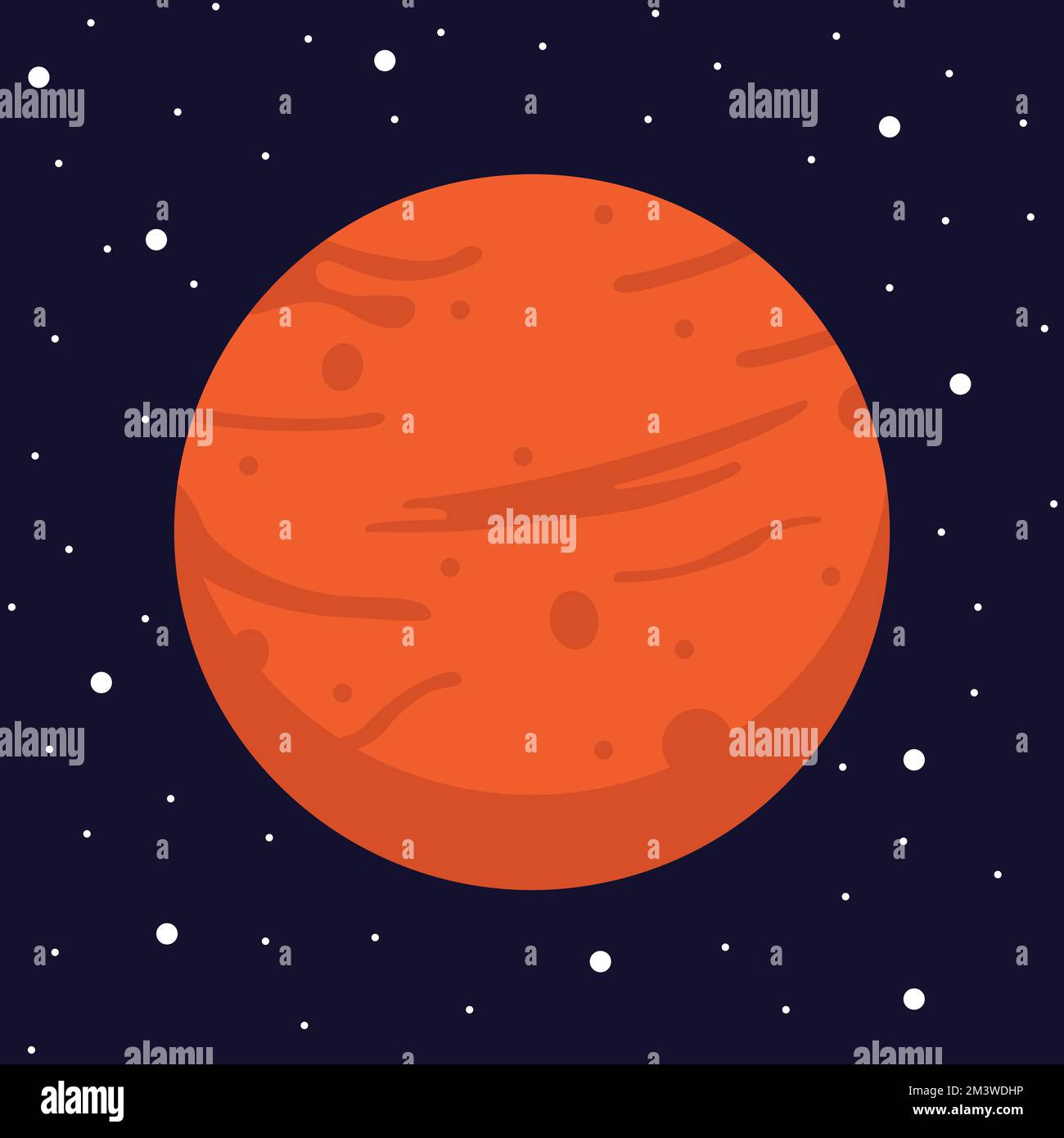 Planeta Rojo Marte en el Espacio Oscuro. Vector, ilustración de dibujos animados del planeta Marte Ilustración del Vector