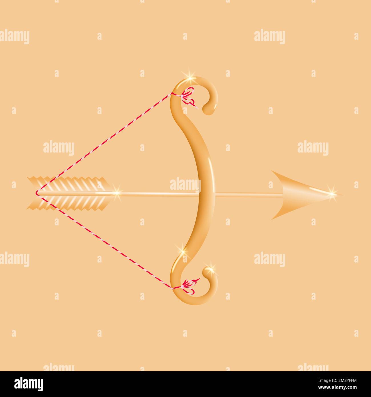 Arco dorado con una flecha sobre fondo beige. Signo del zodiaco lindo Sagitario. Símbolo romántico del día de San Valentín. Concepto de tiro con arco. Ilustración vectorial Ilustración del Vector