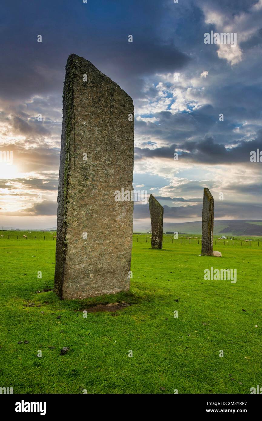 Patrimonio de la humanidad de la UNESCO Ver las piedras de Stenness, Islas Orcadas, Reino Unido Foto de stock