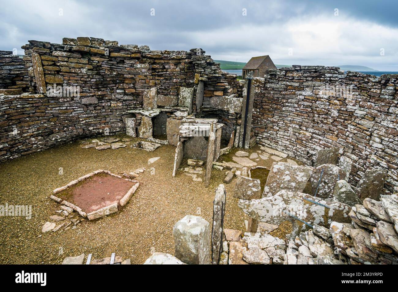 La Edad de Hierro construye Broch of Gurness, Islas Orcadas, Reino Unido Foto de stock