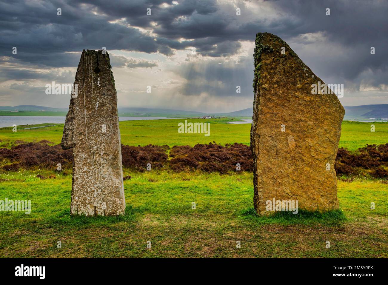 Patrimonio de la humanidad de la UNESCO vista el círculo de piedra, anillo de Brodgar, Islas Orcadas, Reino Unido Foto de stock