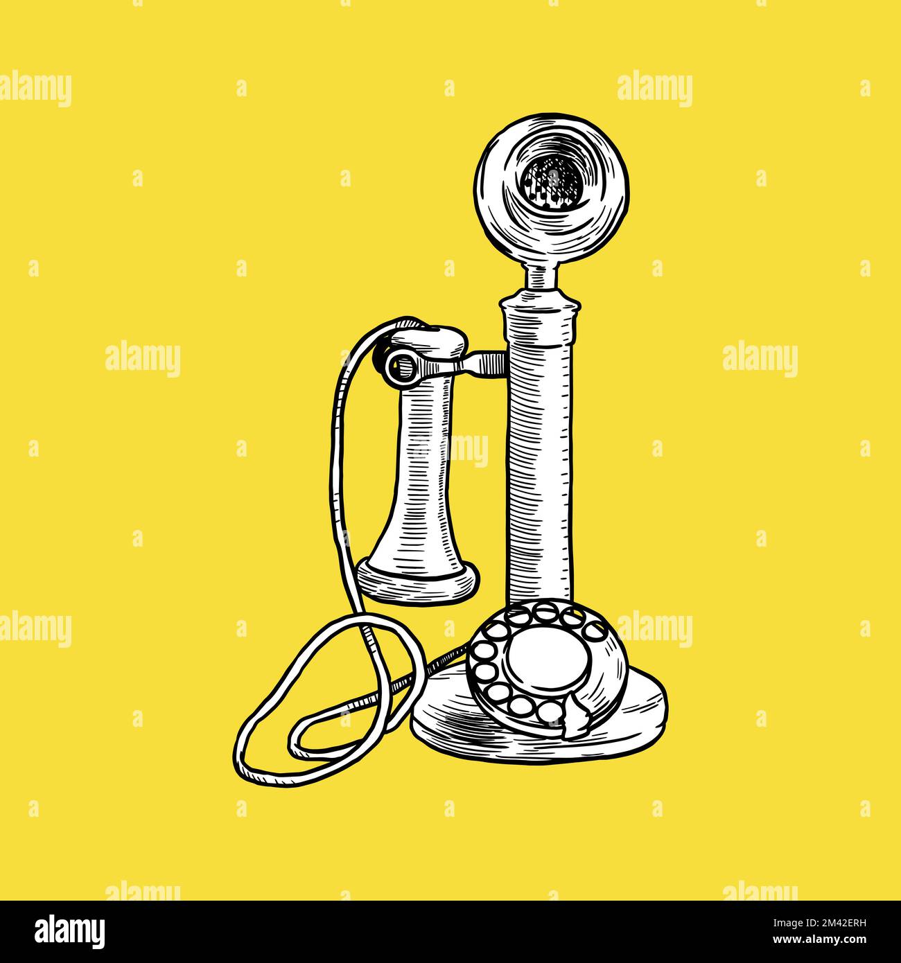 Icono del teléfono antiguo, dibujo detallado, concepto antiguo, boceto