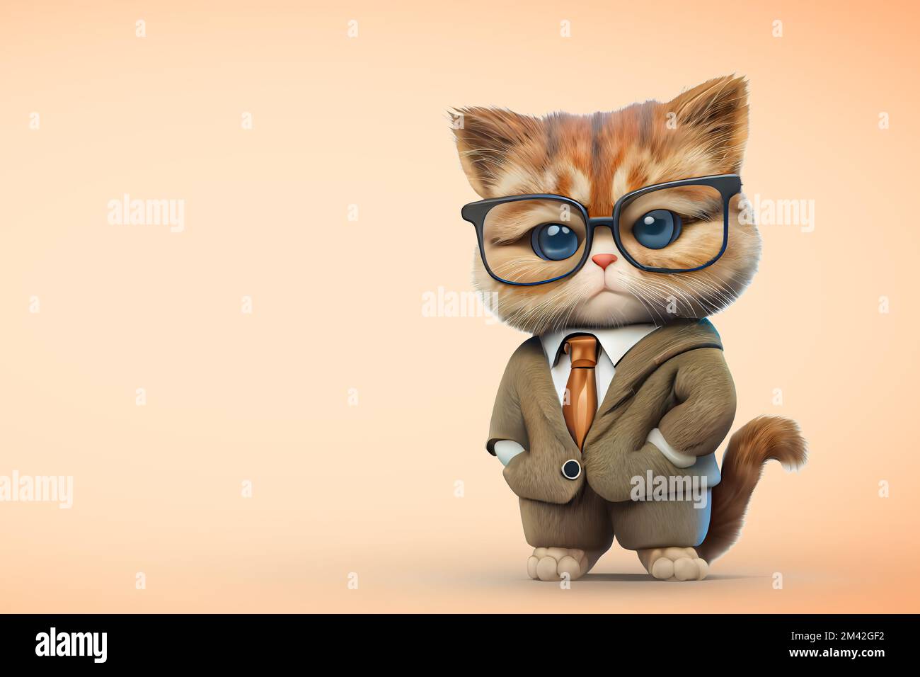 Un gatito inteligente es un gato con traje, gafas y corbata. imagen hipster  o profesor y estudiante. el concepto de educación preescolar copia espacio  naranja Fotografía de stock - Alamy