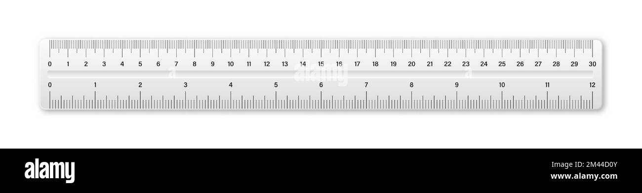 Regla de plástico realista con escala de medida y divisiones, marcas de  medida. Regla de la escuela, centímetro y la escala de la pulgada para medir  la longitud. Oficina Imagen Vector de