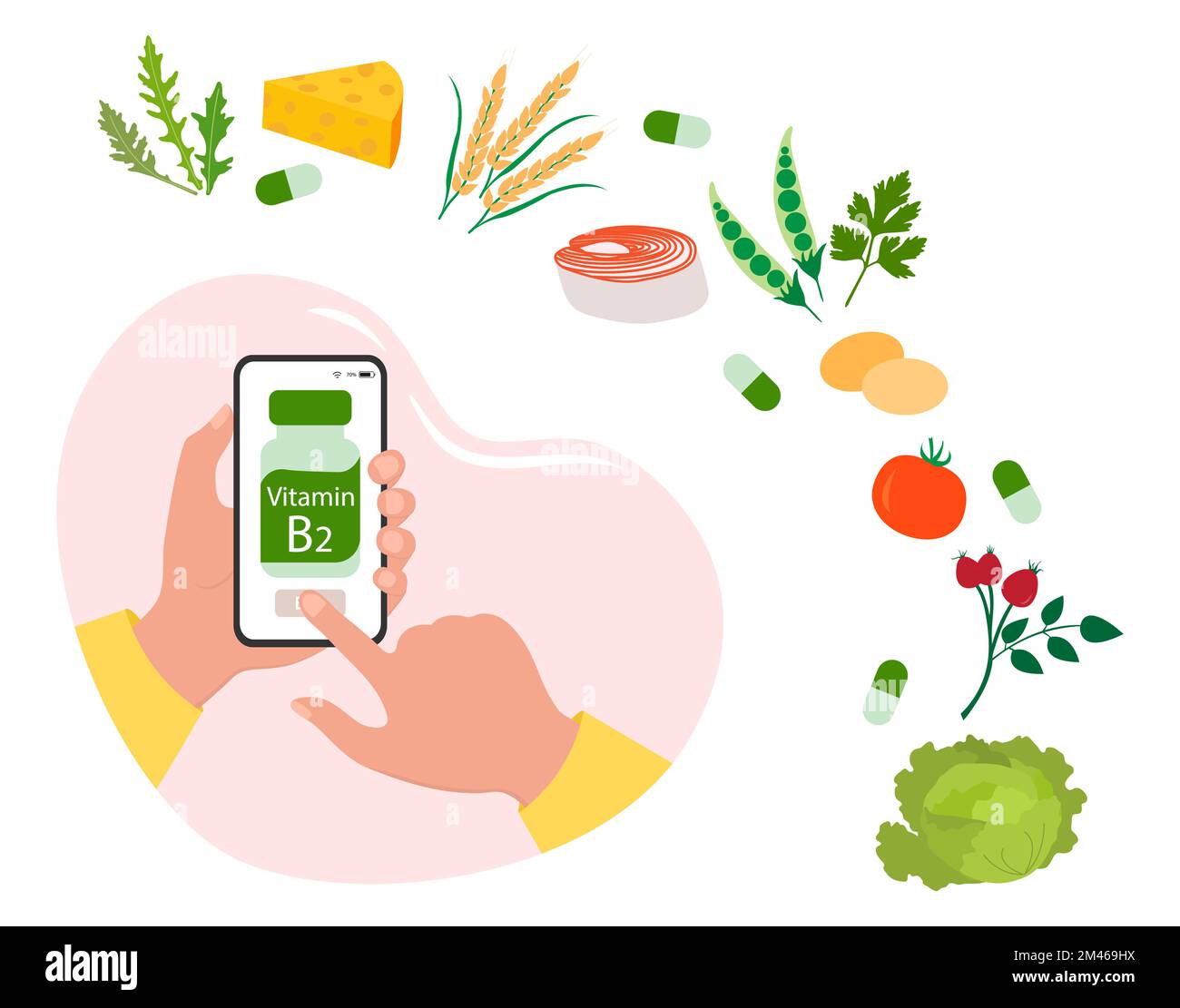 Ilustración vectorial Manos sostiene el teléfono celular con píldoras