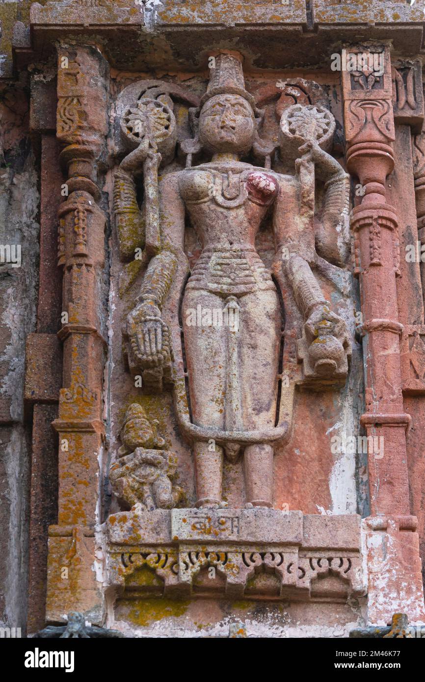 Escultura de la diosa hindú en Ranmal Choki, Fuerte Idar, Sabarkantha, Gujarat, India. Foto de stock