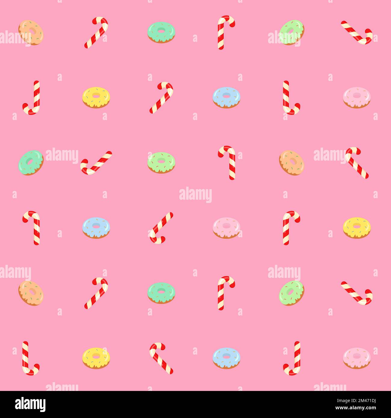Bastones de caramelo y donuts. Dulces de fondo. Ilustración vectorial. Ilustración del Vector