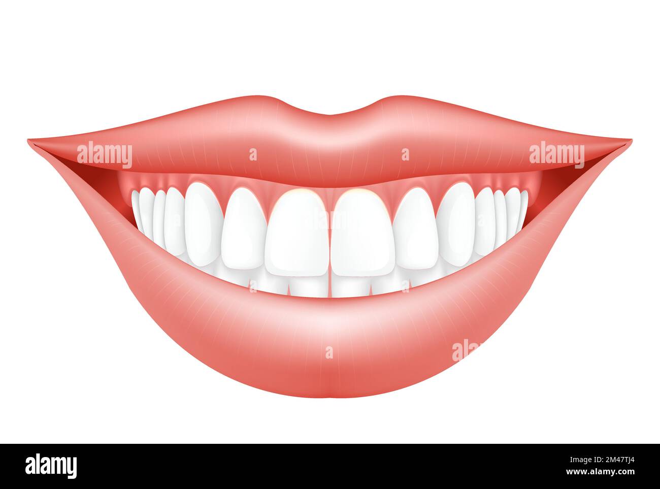 Cambio de imagen de sonrisa, labios de mujer y dentición, boca semiabierta con sonrisa de hollywood, clínica dental, vector Ilustración del Vector