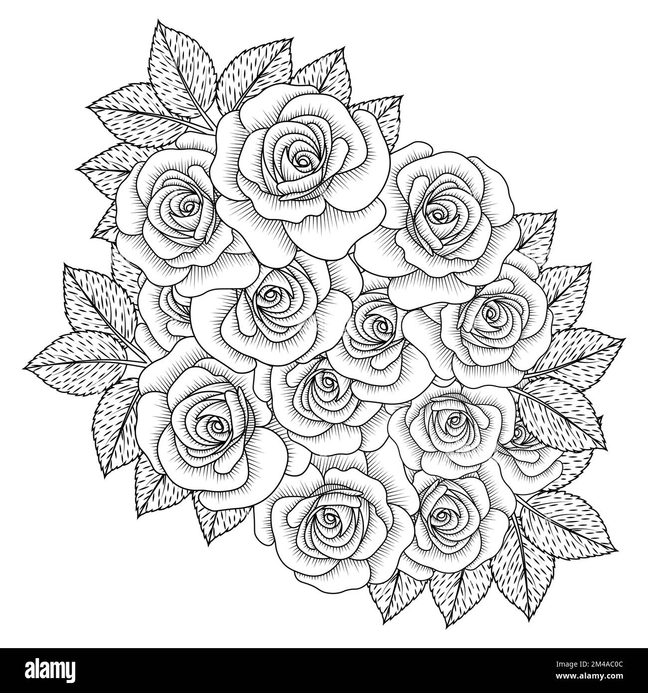 flores rosa dibujado a mano página para colorear con diseño decorativo de  vector de arte de línea elegante Imagen Vector de stock - Alamy