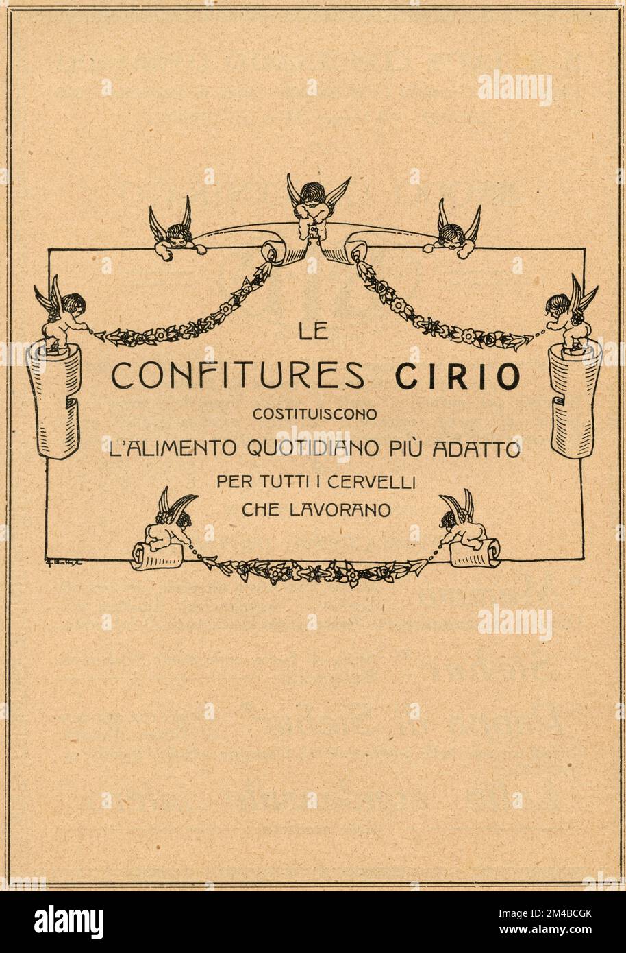 Anuncio de periódico vintage de Cirio confitures, Italia 1920s Foto de stock