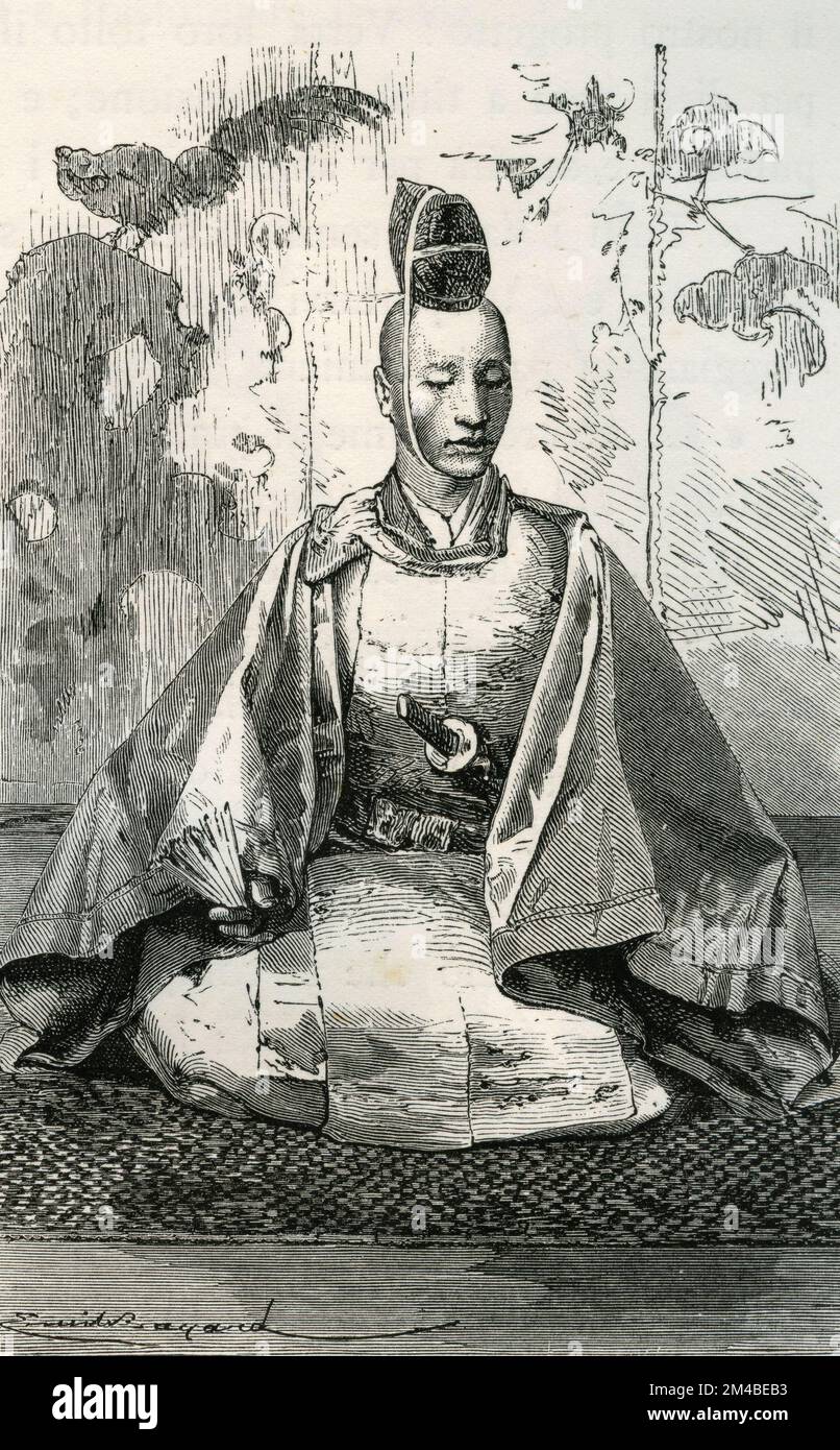 Oficial de Mikado en la delegación de Tokio, Japón, ilustración 1871 Foto de stock