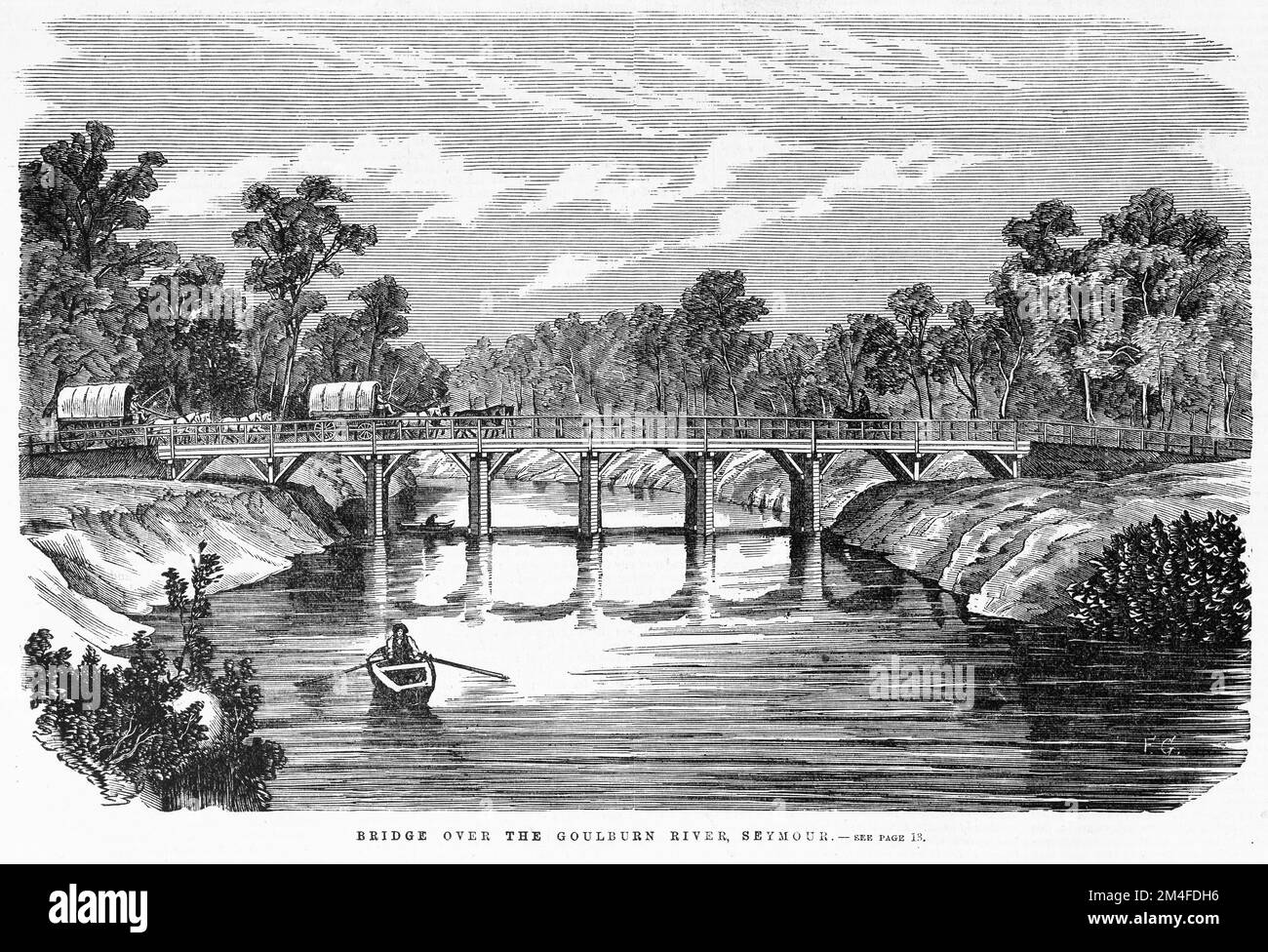Puente sobre el río Goulburn, Seymour. 1864. Foto de stock