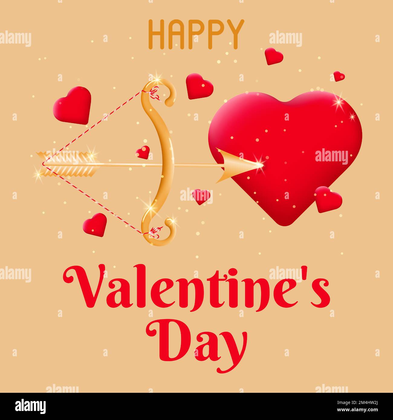 Tarjeta de San Valentín con un arco y flecha de Cupido disparando un corazón rojo. Postal para el 14th de febrero. El concepto de celebrar el Día de San Valentín y el amor Ilustración del Vector
