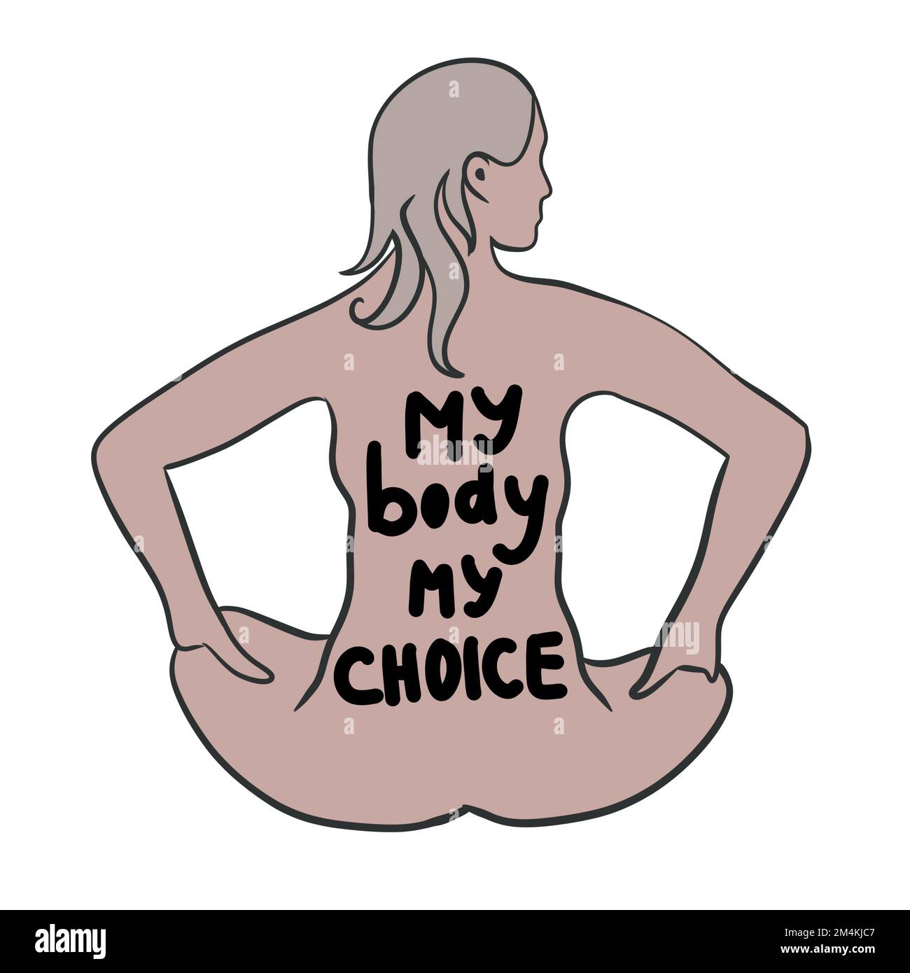 Mi cuerpo mi elección mano dibujado ilustración con el cuerpo de la mujer. Concepto de activismo feminista, derechos reproductivos al aborto, diseño de fila v uada Foto de stock