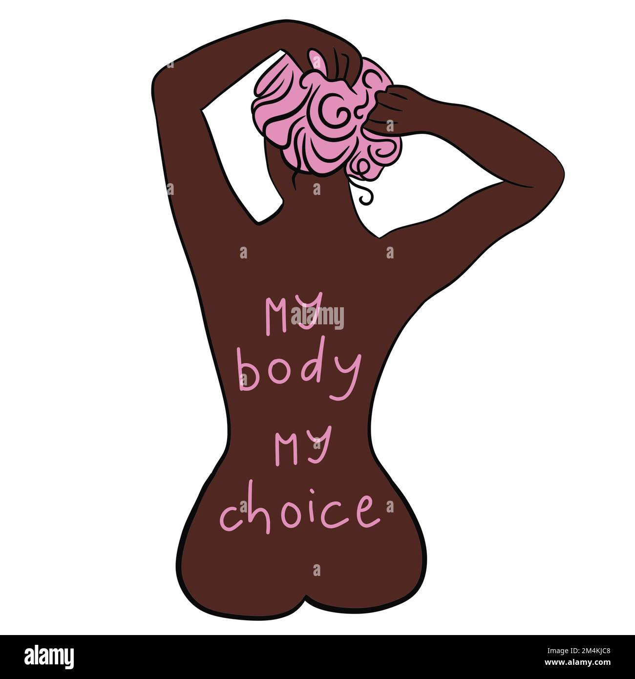 Mi cuerpo mi elección mano dibujado ilustración con mujer negro cuerpo africano. Concepto de activismo feminista, derechos de aborto reproductivo, diseño de fila v vadeo Foto de stock