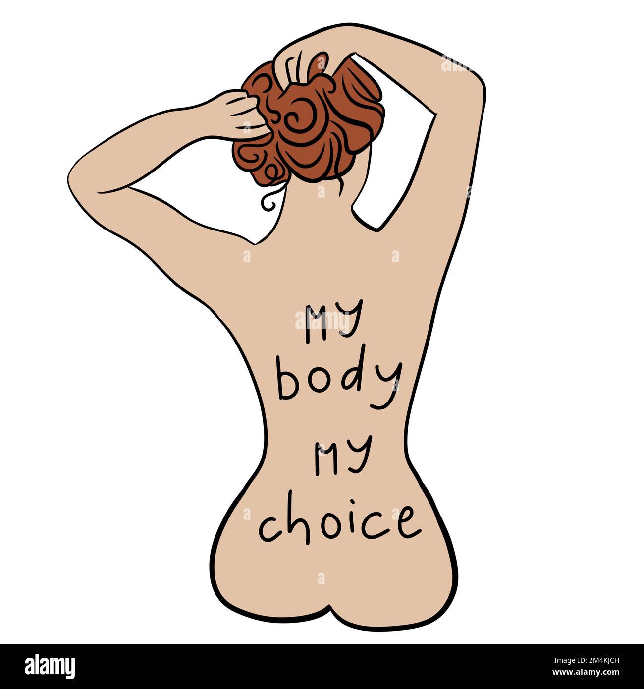 Mi cuerpo mi elección mano dibujado ilustración con el cuerpo de la mujer. Concepto de activismo feminista, derechos reproductivos al aborto, diseño de fila v uada Foto de stock