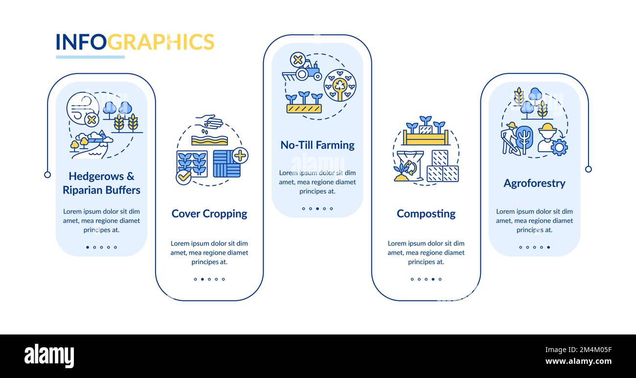 Plantilla de infografía de técnicas de agricultura regenerativa rectángulo azul Ilustración del Vector