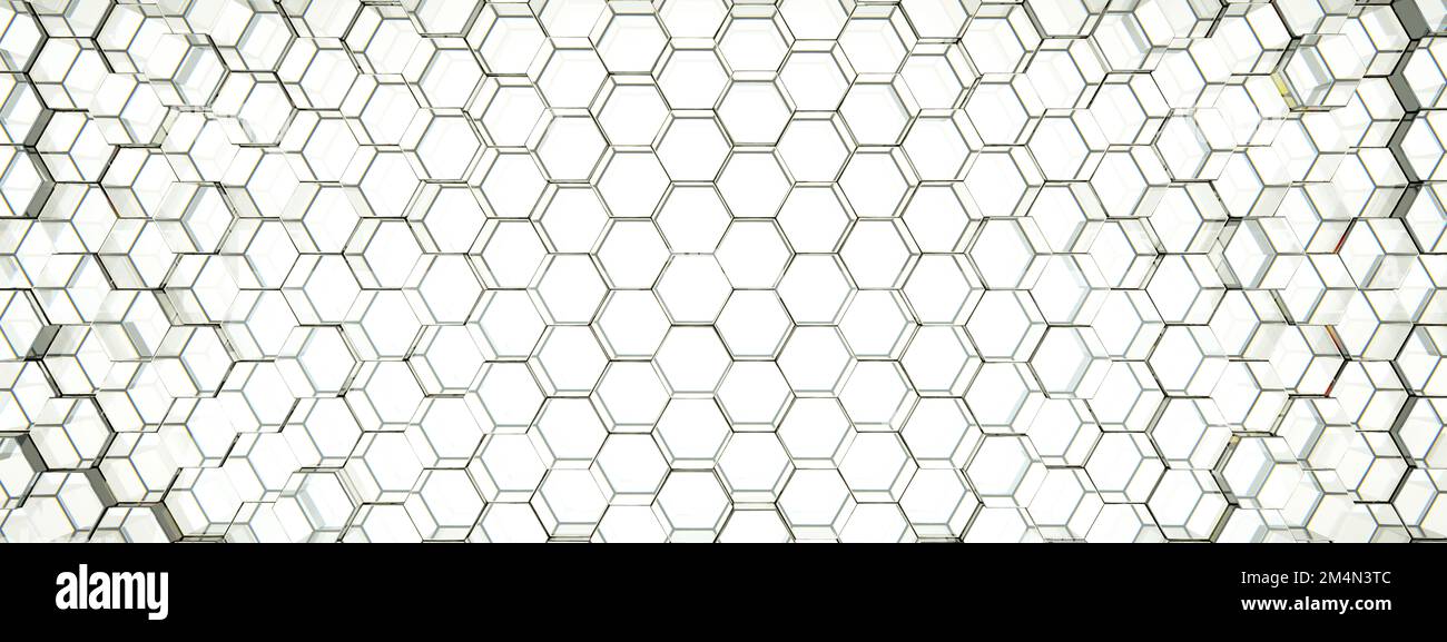 pared hexagonal, representación 3d, imagen panorámica Foto de stock