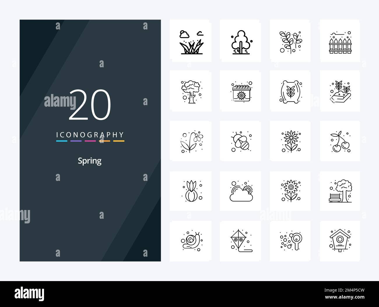 20 Icono de contorno de primavera para la presentación Ilustración del Vector