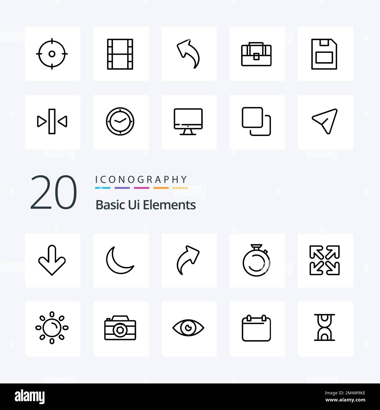 20 Elementos básicos de la interfaz de usuario Line Icon Pack como la flecha del cronómetro de la flecha camposs Ilustración del Vector