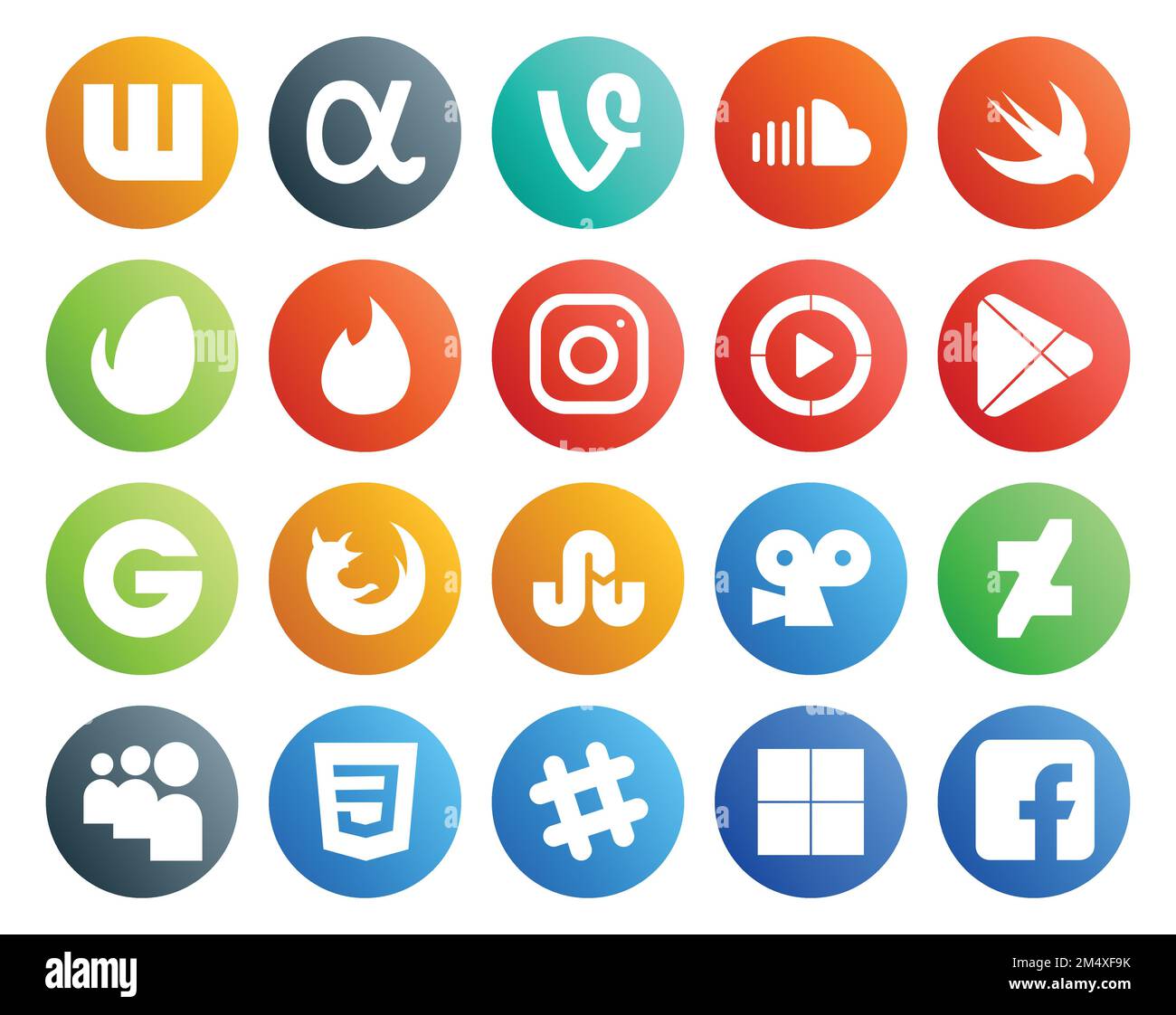 20 Paquete de iconos de redes sociales que incluye stumbleupon. firefox.  tinder. groupon. google play Imagen Vector de stock - Alamy