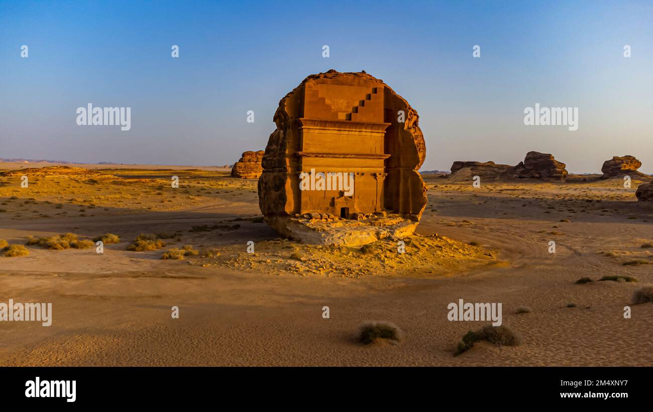 Arabia Saudita, provincia de Medina, Al Ula, tumba de Qasr Al-Farid en Mada’in Salih Foto de stock