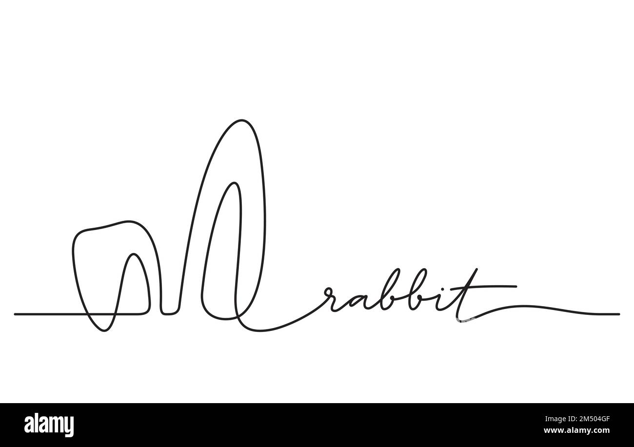 orejas de conejo dibujado a mano línea continua dibujo ilustración vectorial aislado en fondo blanco con texto escrito a mano Ilustración del Vector