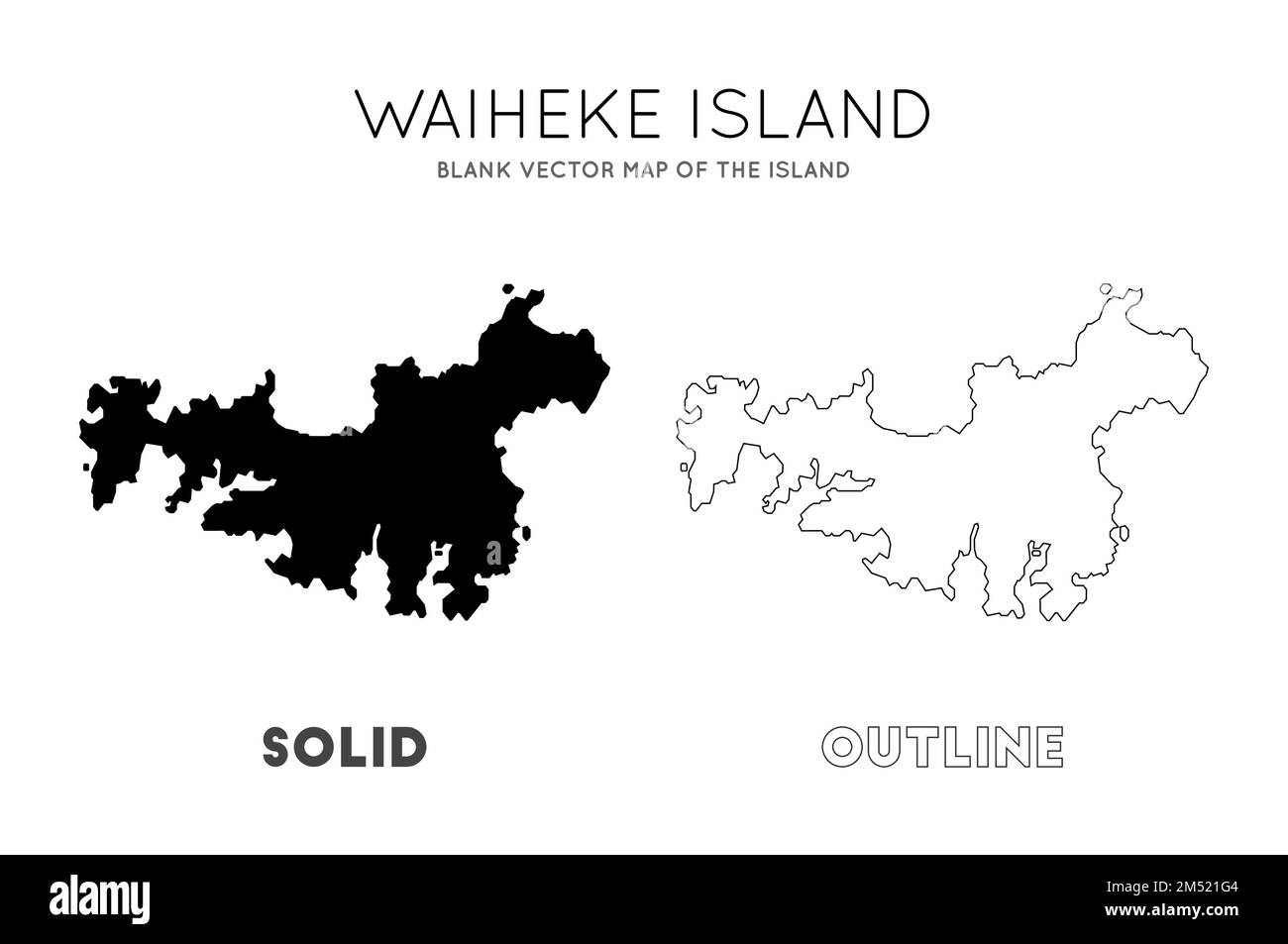 Mapa de Waiheke Island. Fronteras de la isla Waiheke para su infografía. Ilustración vectorial