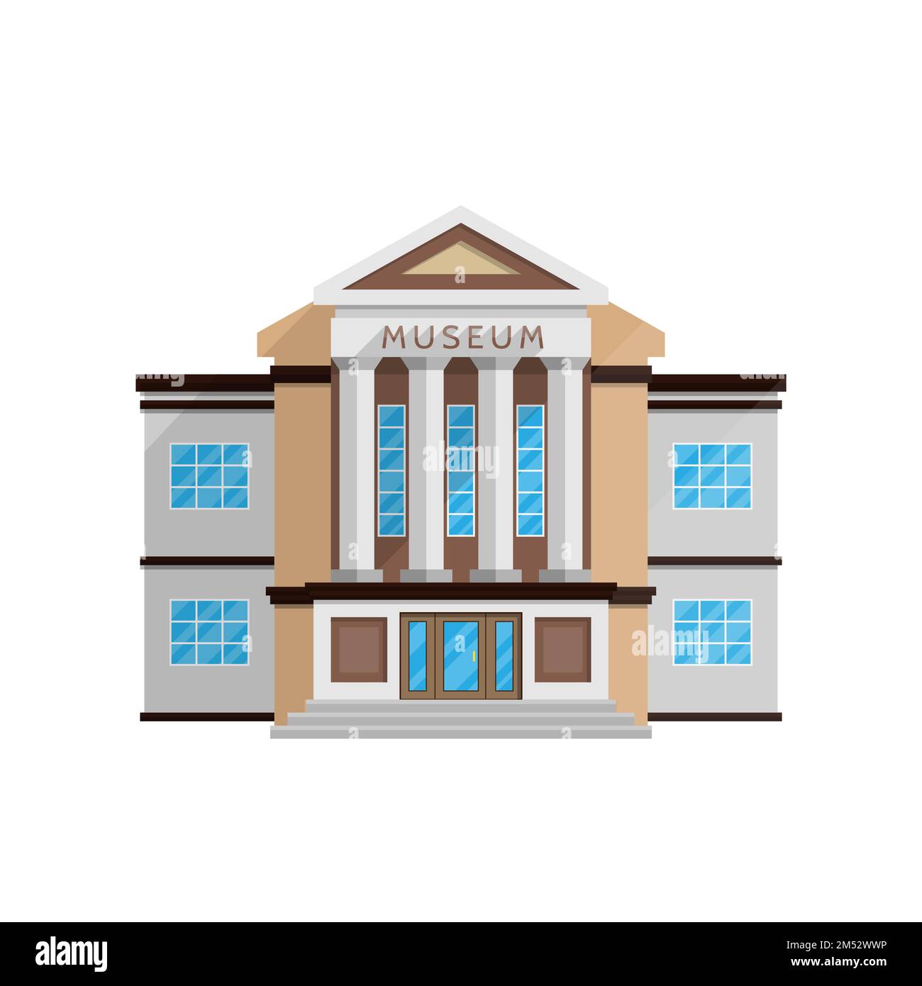 Edificio del museo en estilo plano aislado en fondo blanco ilustración vectorial. Arquitectura clásica, exposiciones de monumentos culturales, programa cultural Ilustración del Vector
